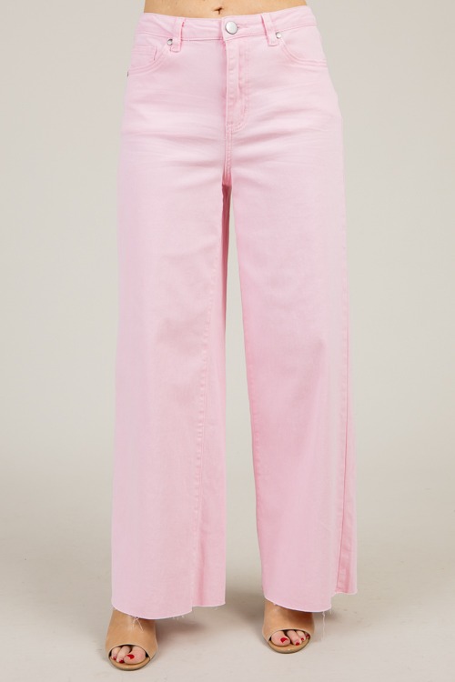 Raw Hem Wide Leg Pants, Pink