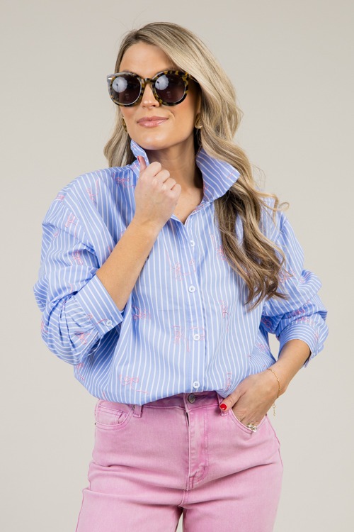 Bow Embroidery Stripe Shirt, Blue - 0106-78h.jpg