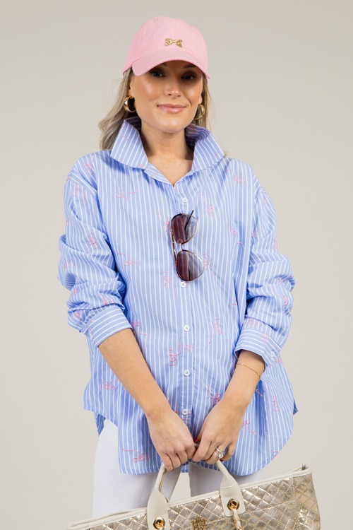 Bow Embroidery Stripe Shirt, Blue - 0106-84.jpg