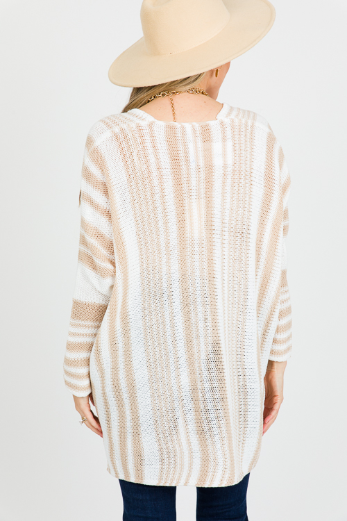 Devonna Stripe Sweater, Ivory/Taupe