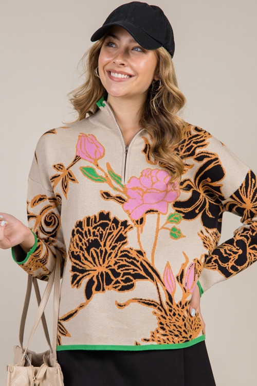 Harley Floral Zip Sweater, Taup - 0107-72.jpg