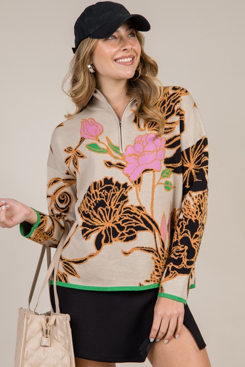 Harley Floral Zip Sweater, Taup - 0107-73.jpg