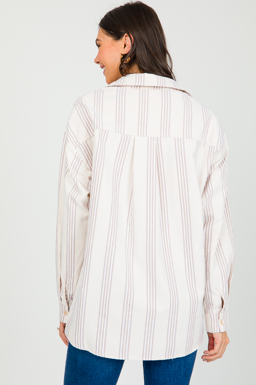 Lois Stripe Shirt, Taupe