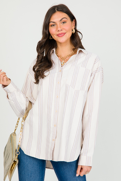 Lois Stripe Shirt, Taupe
