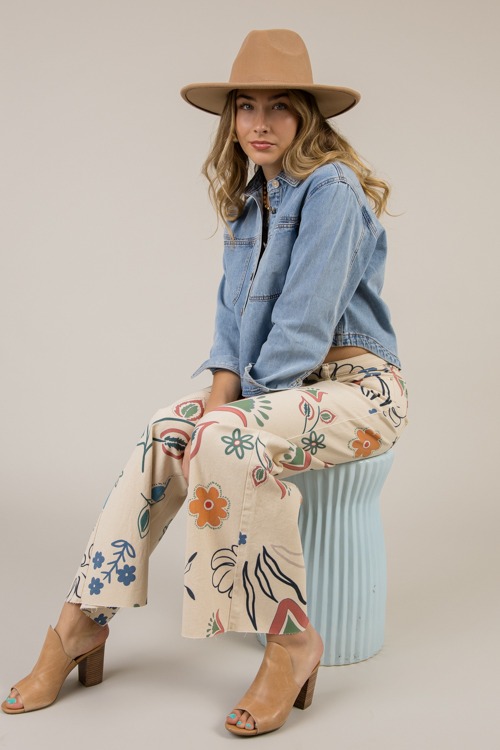 Flower Print Twill Pants, Natural - 0108-3.jpg