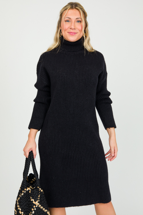 Rib Sweater Dress Midi, Black