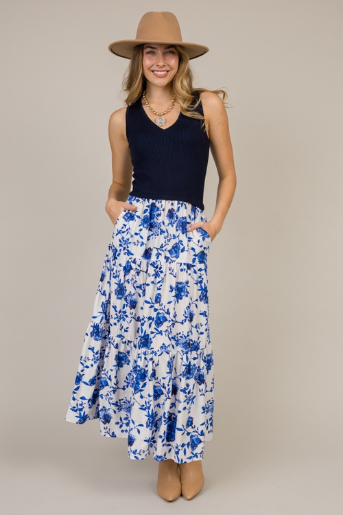 Mix Media Blue Floral Maxi