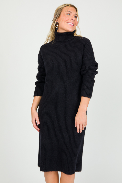 Rib Sweater Dress Midi, Black