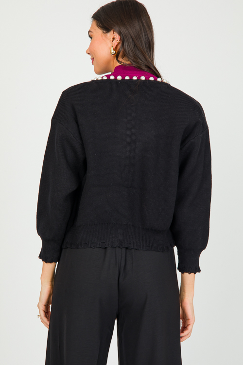 Pearl Trim Cardigan, Black