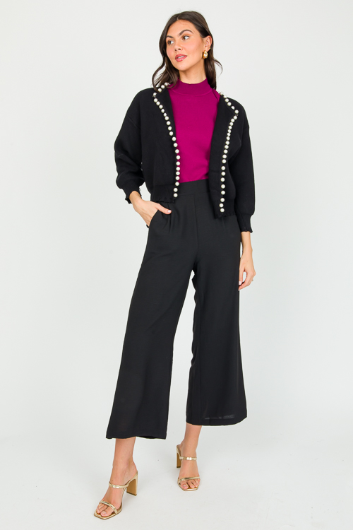 Pearl Trim Cardigan, Black