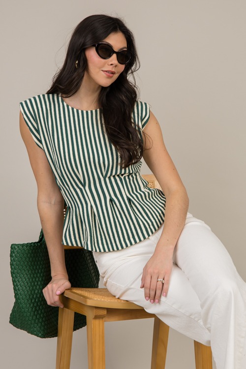 Knit Stripe Pleat Top, Green