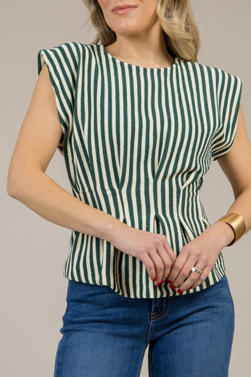 Knit Stripe Pleat Top, Green - 0108-69p.jpg