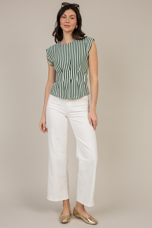 Knit Stripe Pleat Top, Green - 0108-70h.jpg