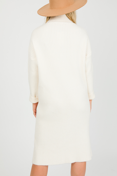 Rib Sweater Dress Midi, Ivory