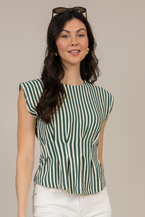 Knit Stripe Pleat Top, Green - 0108-73.jpg