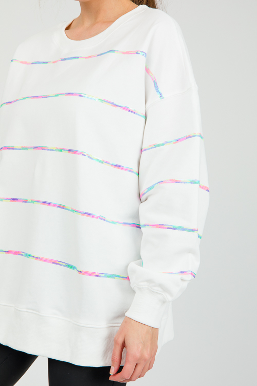 Sequin Stripe Sweatshirt, White