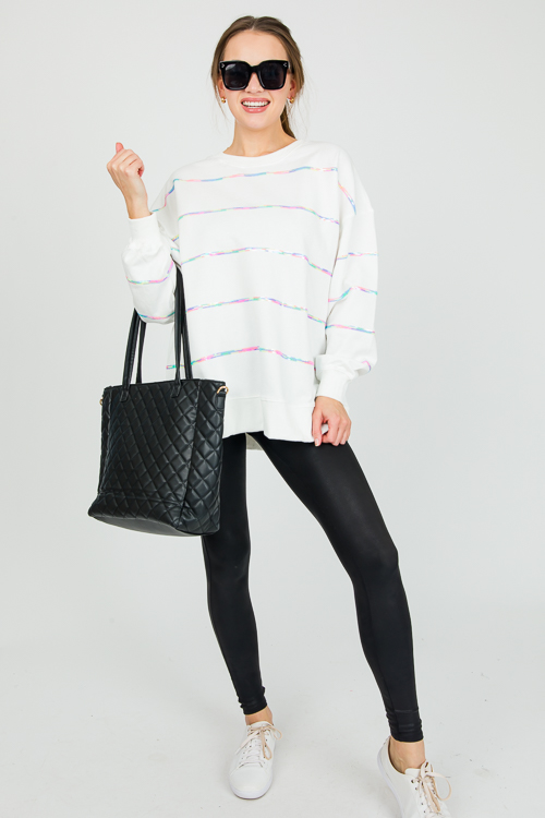 Sequin Stripe Sweatshirt, White