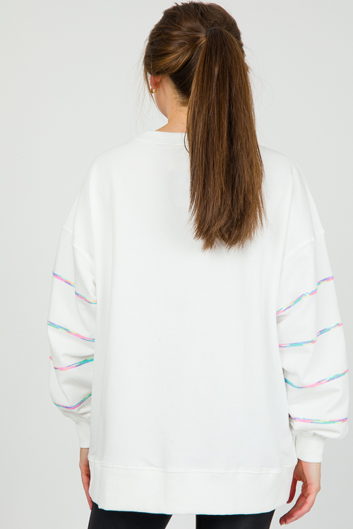 Sequin Stripe Sweatshirt, White