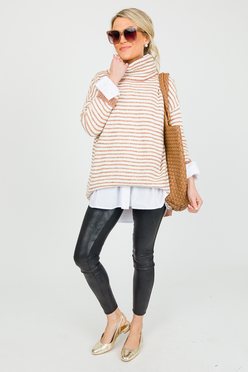 Dip Hem Stripe Sweater, Rust/Cream