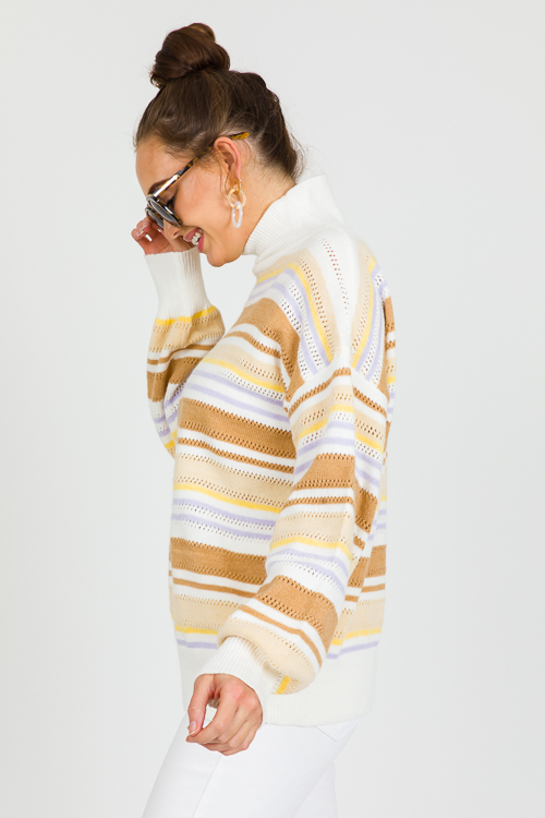 Pointelle Multi Stripe Sweater