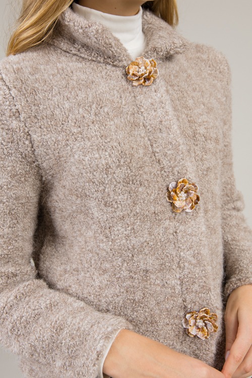 Flower Button Sweater Jacket, Taupe - 0109-31h.jpg