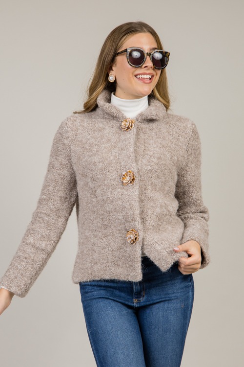 Flower Button Sweater Jacket, Taupe - 0109-35.jpg