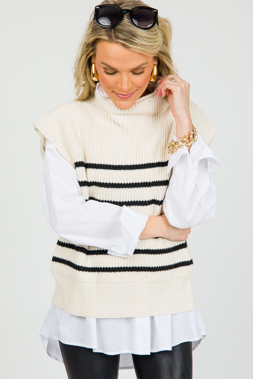 Nova Sweater Vest, Cream/Black Stripe