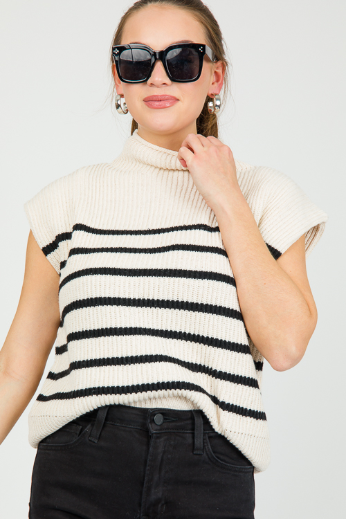 Nova Sweater Vest, Cream/Black Stripe