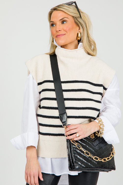 Nova Sweater Vest, Cream/Black Stripe