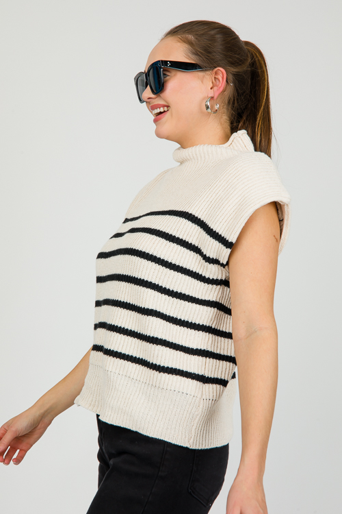 Nova Sweater Vest, Cream/Black Stripe