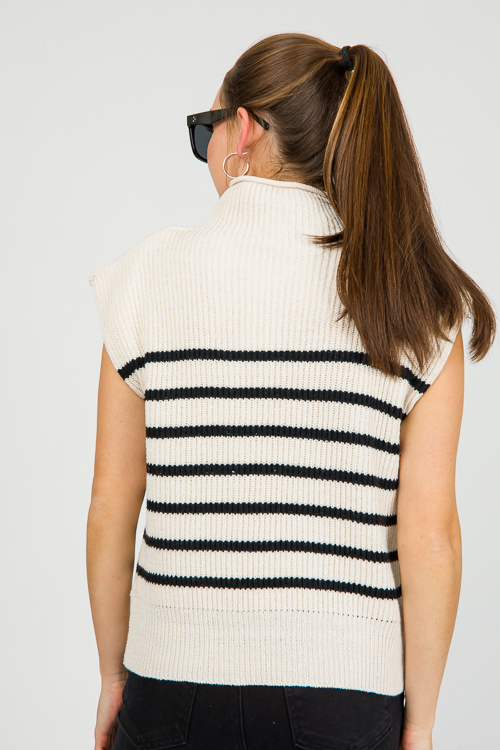 Nova Sweater Vest, Cream/Black Stripe