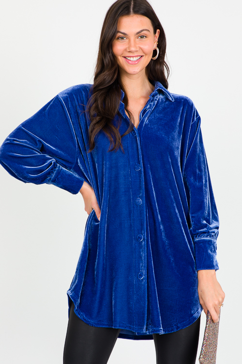 Velvet Shirt Dress, Signal Blue