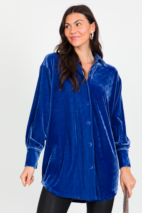 Velvet Shirt Dress, Signal Blue