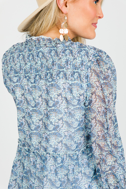 Smock Yoke Printed Blouse, Blue