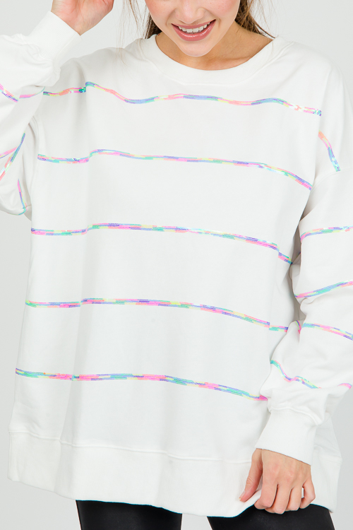 Sequin Stripe Sweatshirt, White