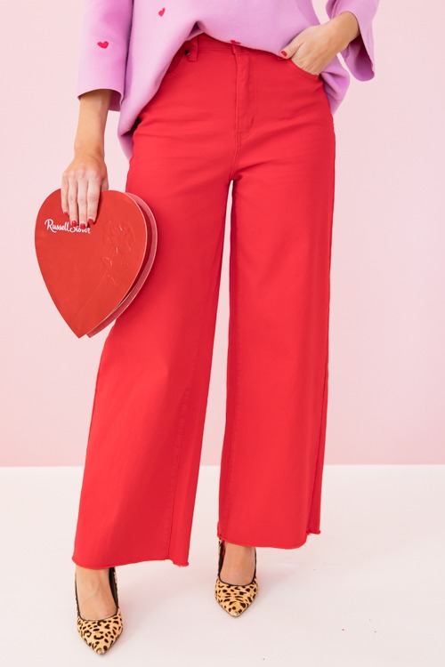 Raw Hem Wide Leg Pants, Red