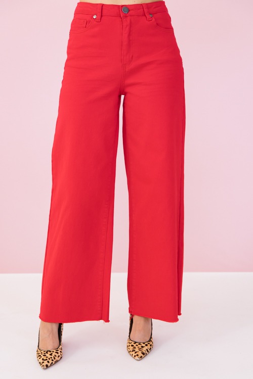 Raw Hem Wide Leg Pants, Red - 0110-127.jpg