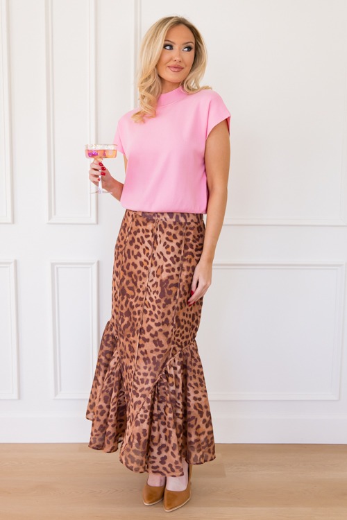 Leopard Ruffle Hem Maxi Skirt