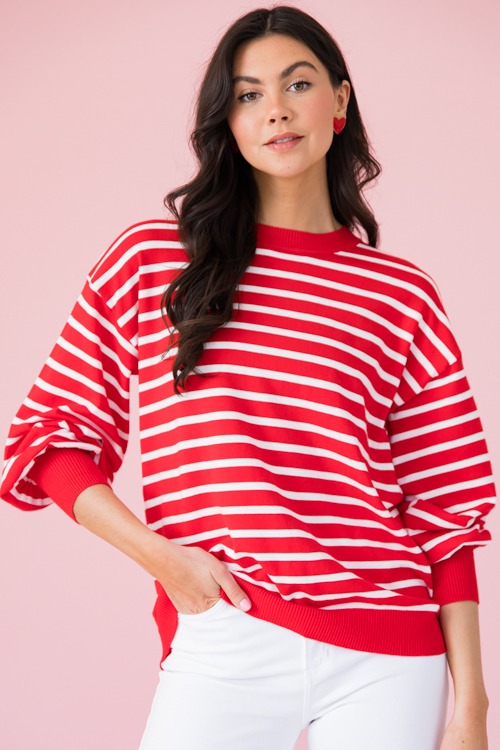 Daya Stripe Sweater, Red