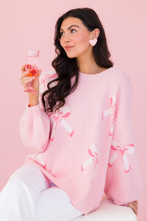 Bow Balloon Sleeve Sweater, Lt. Pink