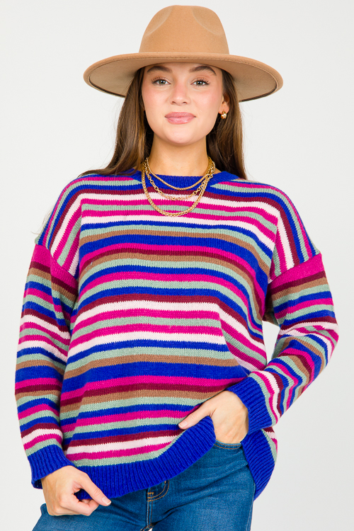 Serena Stripe Sweater, Blue Multi