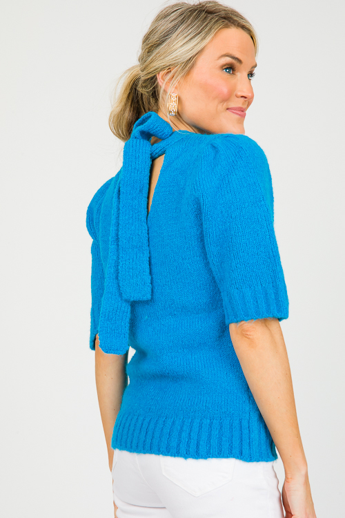 Tie Back SS Sweater, Astro Blue
