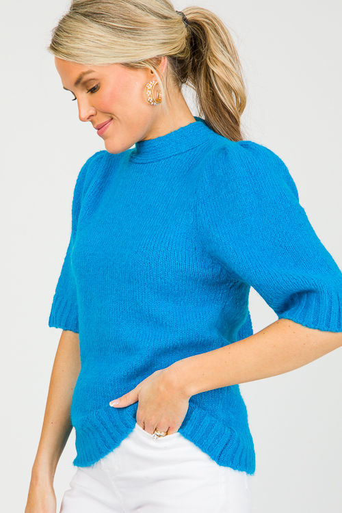Tie Back SS Sweater, Astro Blue
