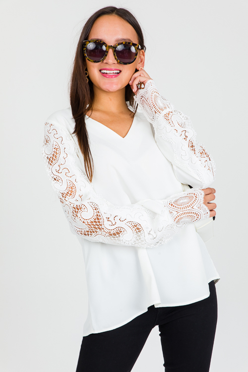 Lace Sleeves Blouse, Off White