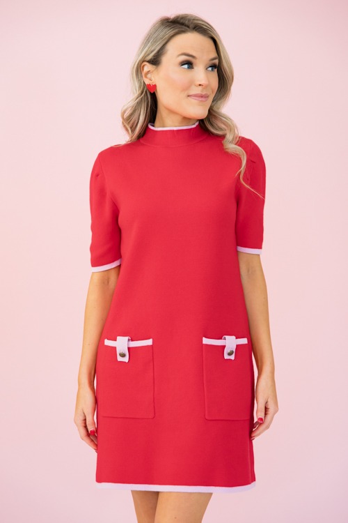 Pocket Sweater Dress, Red Lilac