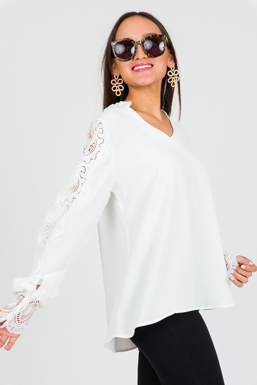 Lace Sleeves Blouse, Off White