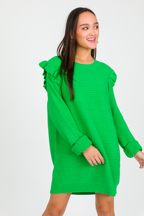 Ruffle Shoulder Tunic Sweater, Green