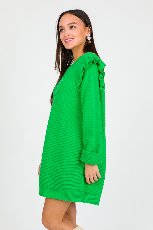 Ruffle Shoulder Tunic Sweater, Green
