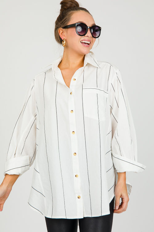 Oversize Stripe Shirt, White/Black