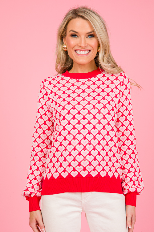 Hanna Heart Sweater, Red Multi